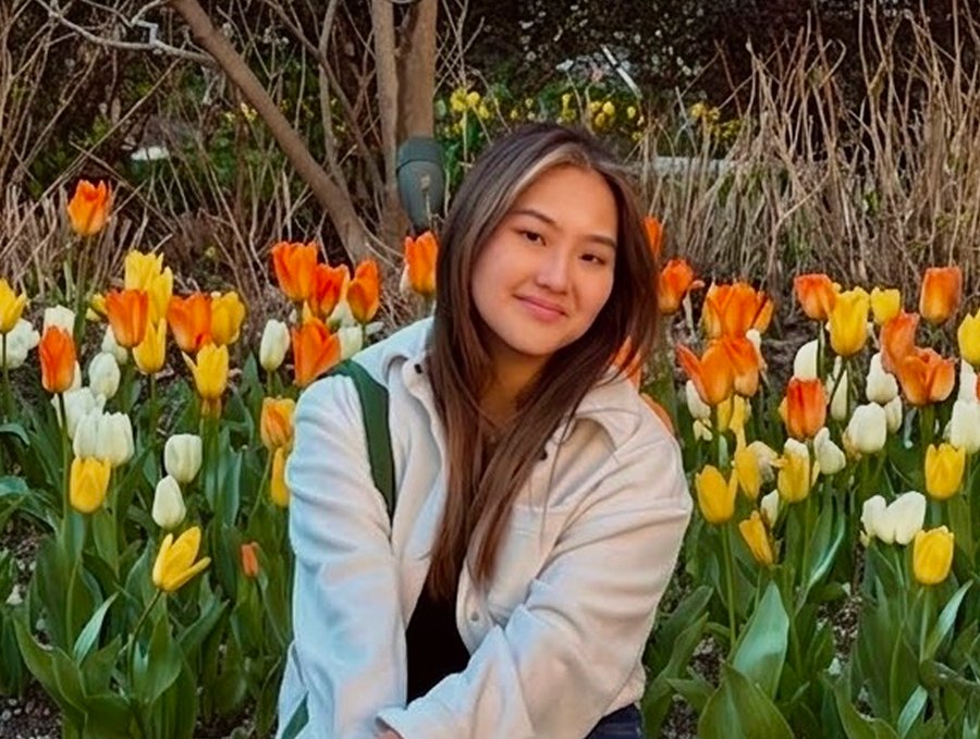 Jessie among tulips
