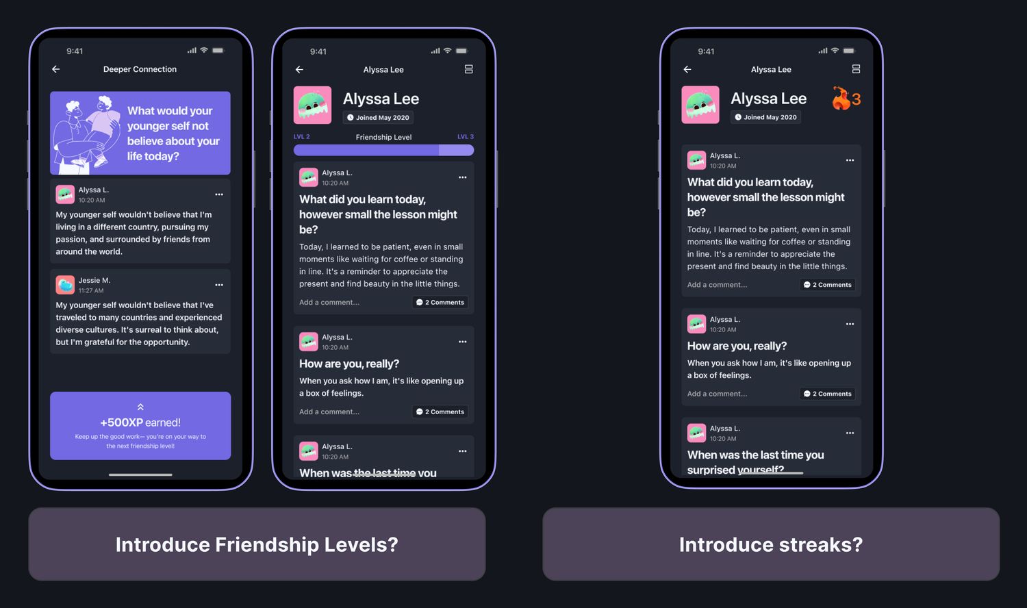 The version with friendship levels, streaks and XP
