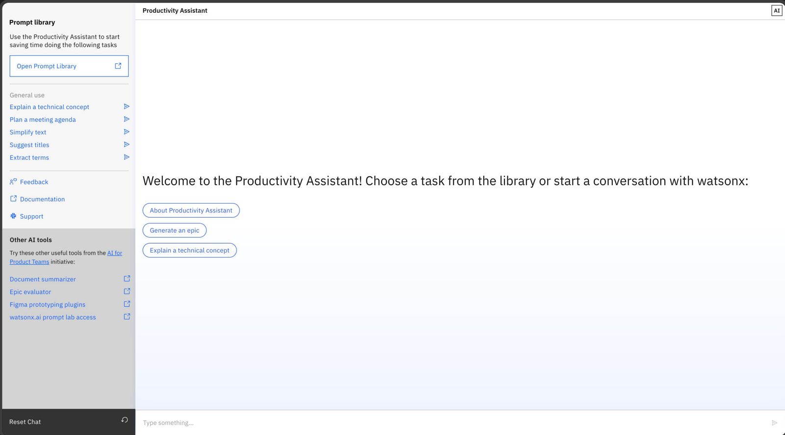 The original Productivity Assistant chat interface