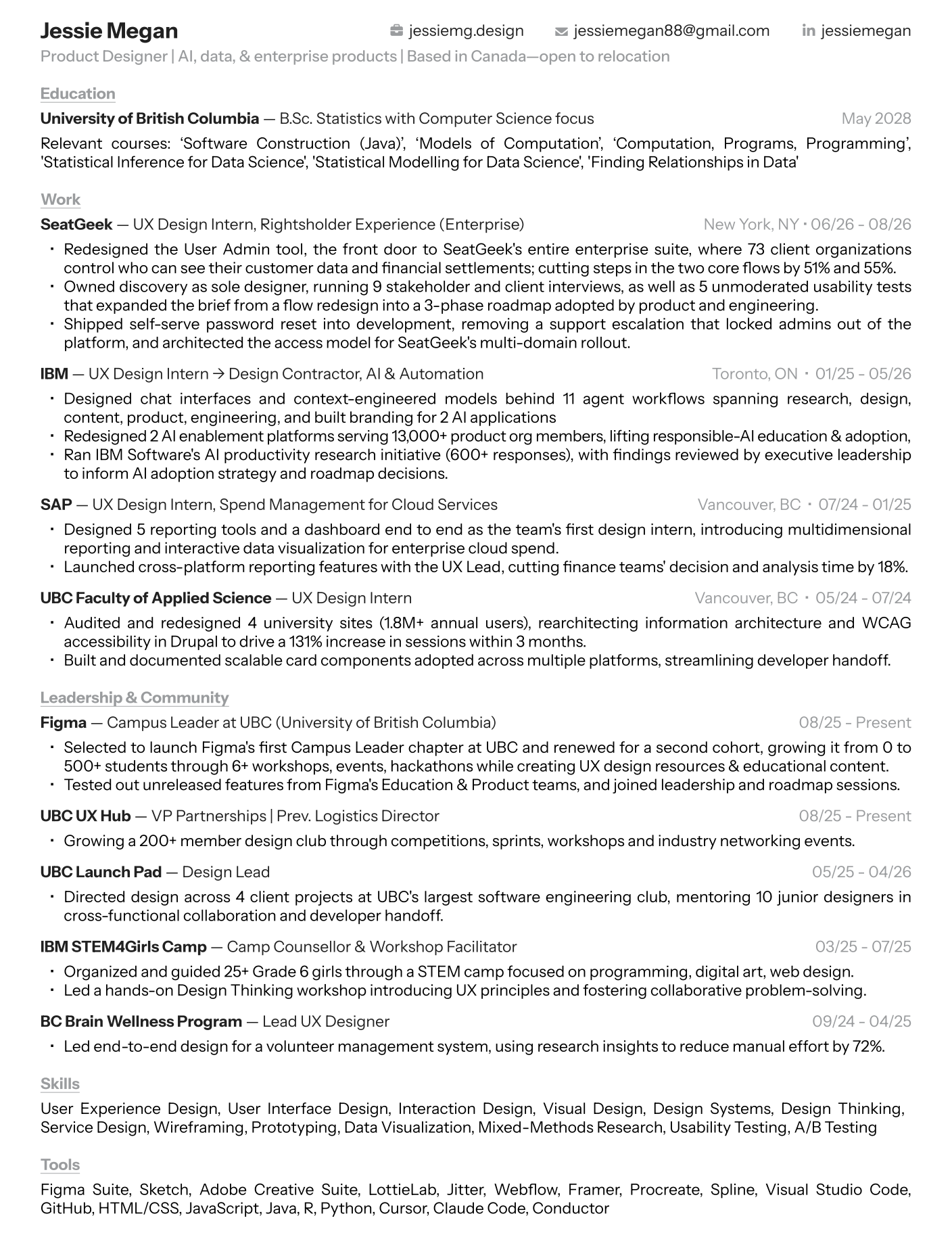 Jessie Megan's resume